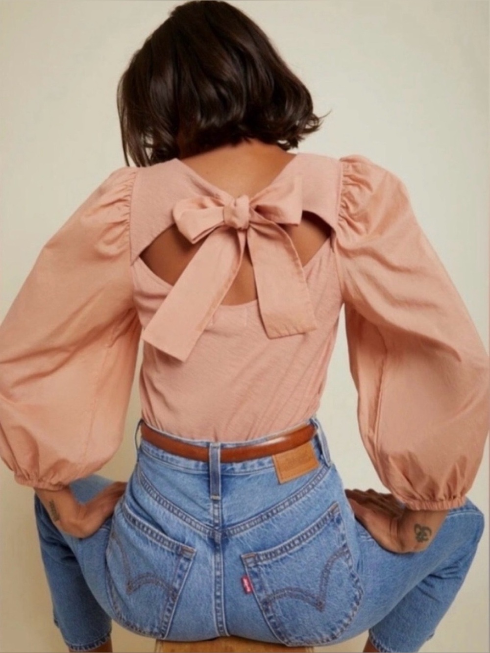 Nation LTD Shalom Tie Back Puff Sleeve Blouse Pima Cotton Pink Clay Size Small